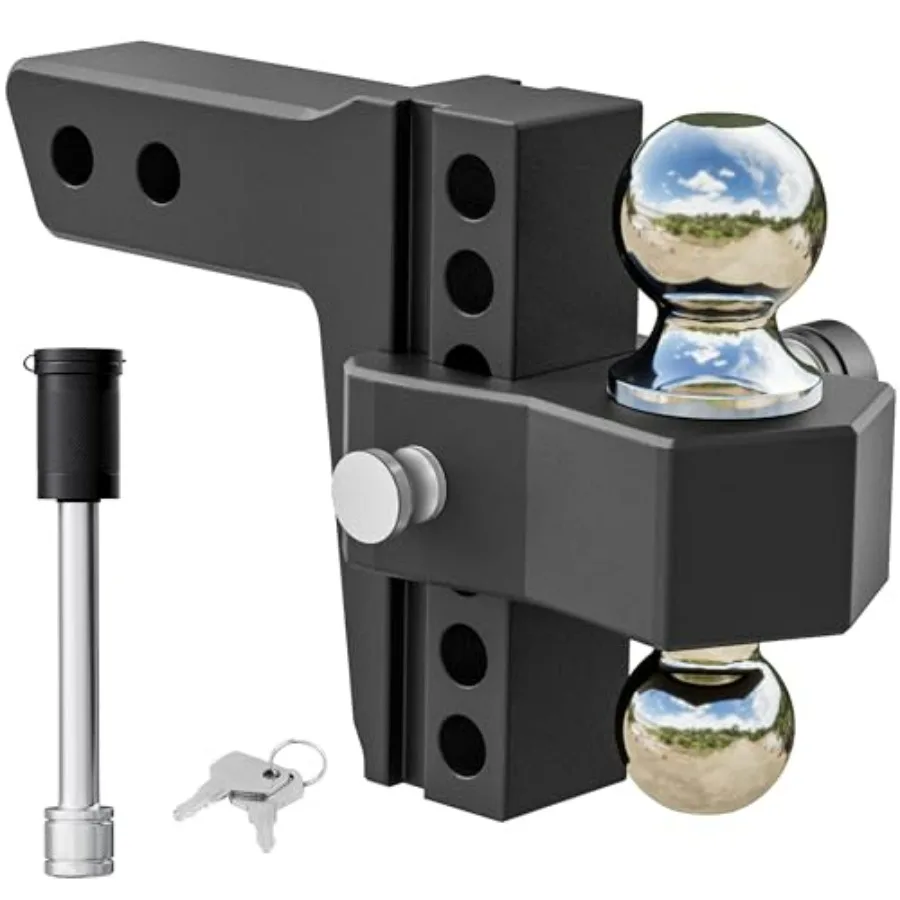 

Регулируемое сцепное устройство для прицепа с фаркопом 2 дюйма, алюминиевое, с регулировкой высоты 6 дюймов (опускание/подъем), двойной шаровой наконечник 2-2-5/16-12, нагрузка до 500 фунтов (GTW), черное