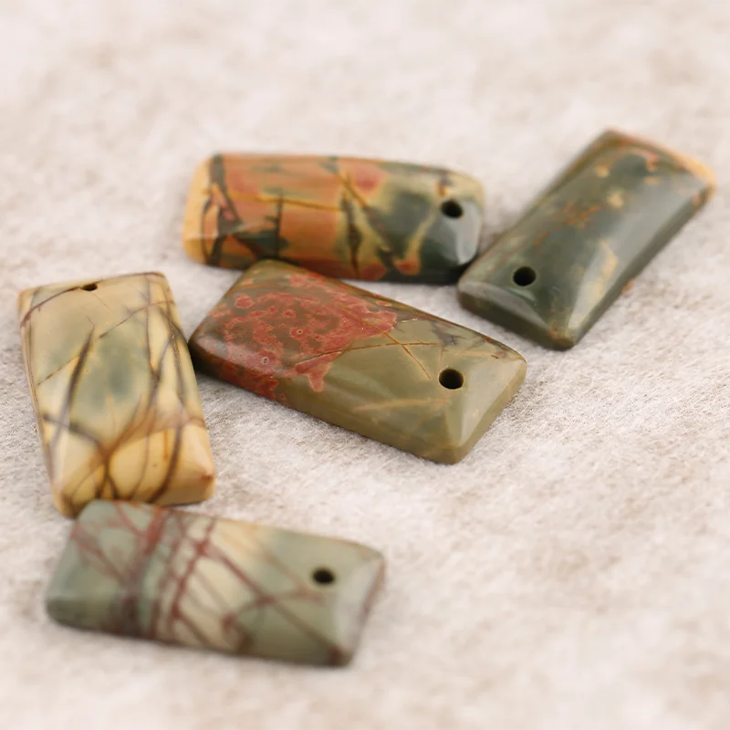 B&F 5PCS Pendant for Necklace Multi-Color Picasso Jasper—Natural Stone Handmade Jewelry Charm Gift Accessories 29x14x4mm 14g
