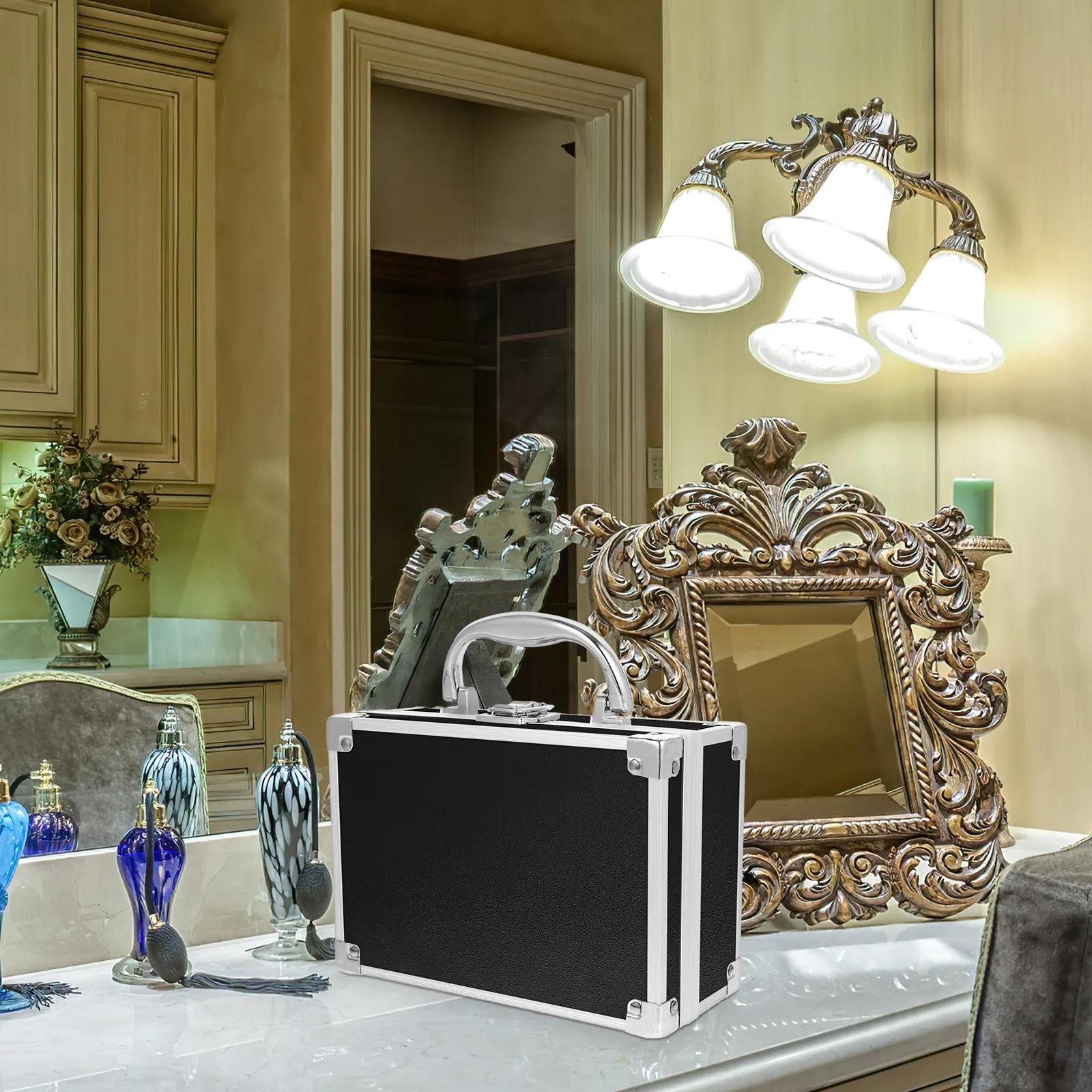 Liga de alumínio portátil organizador de maquiagem caso caixa de armazenamento de viagem leve kit de ferramentas de maquiagem recipiente de suprimentos de unhas