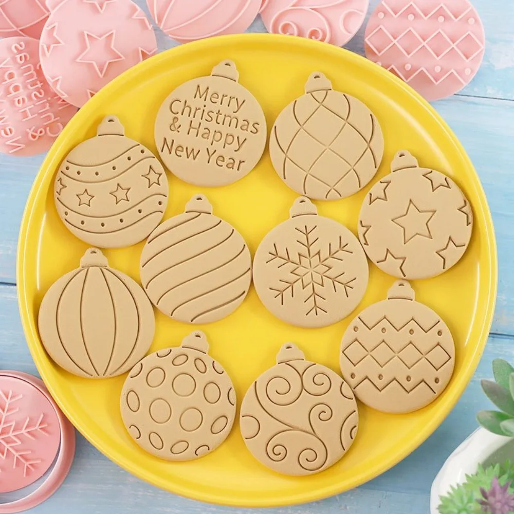 11Pcs Christmas Ornament Cookie Cutter Set  3D Embossed Ball Molds with 10 Patterns, Plastic Baking Tools for Holiday Treats