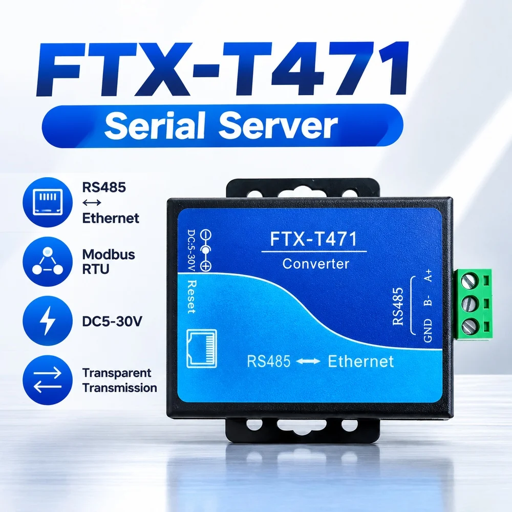 FTX-T471 Serial Server RS485 To Ethernet Modbus RTU Gateway TCP IP Serial Port Transparent Transmission DC5-30V