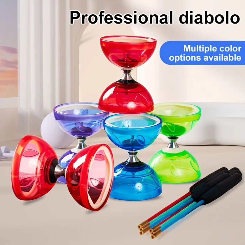YoYo chino profesional Diábolo de doble cabeza con palos y palos, juguetes Yoyo de silicona para exteriores con luz Led o no, tamaño S/M