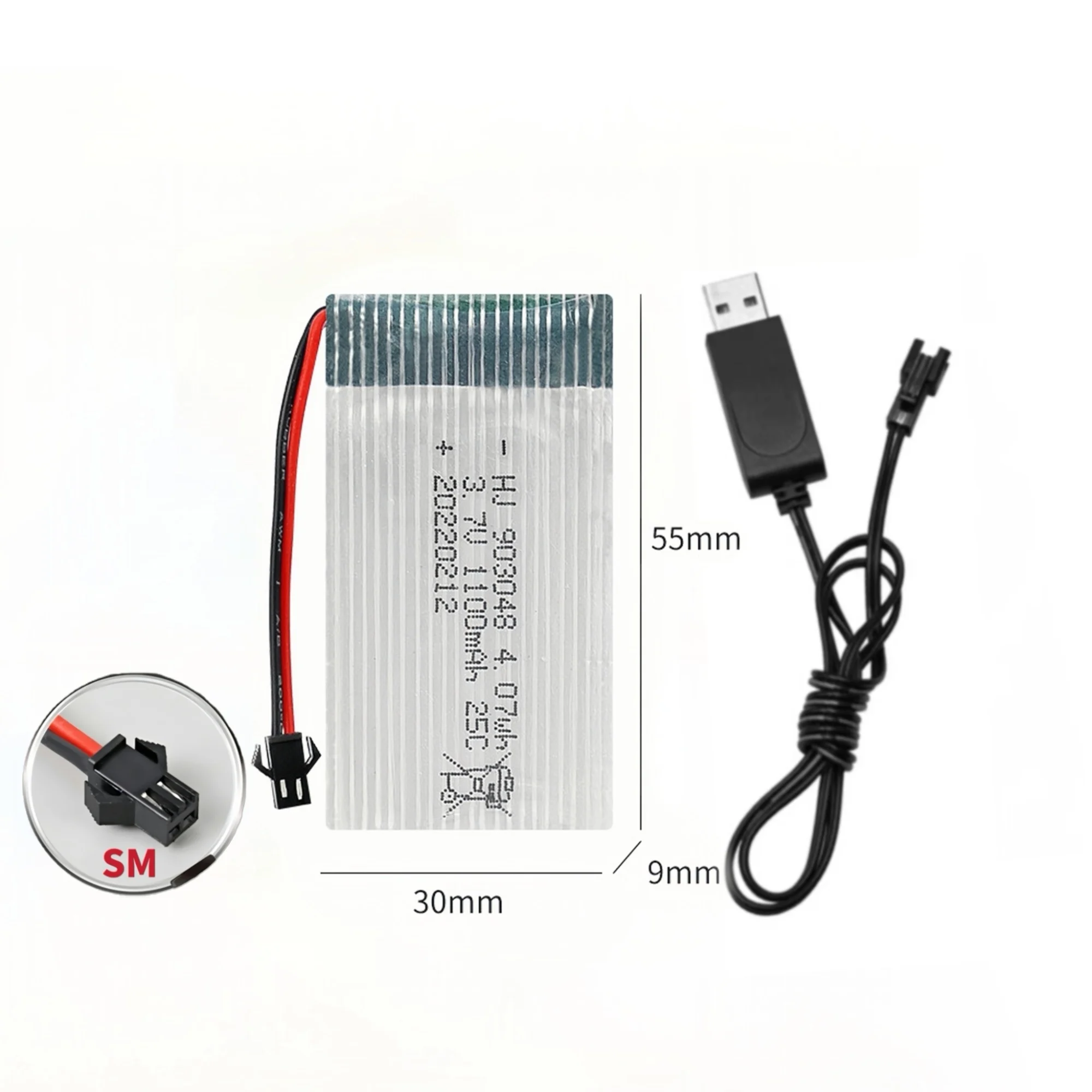 903048 Batteria per aereo modello 3.7V1100mAh Batteria Lipo Caricatore USB per F100 F110 H11D H11C MJX T04 T05 T25 M03 ‌ Modello drone X5SW