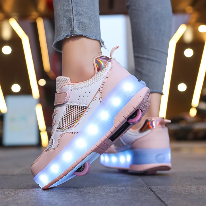 Scarpe da passeggio per il viso a rete delle nuove ragazze estive scarpe da ginnastica per studenti luminescenti in Velcro per ragazzi pattini da