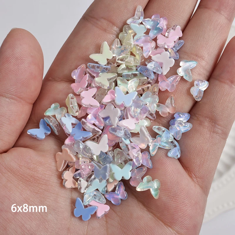 New Smooth Mocha Flat Back Butterfly Glass Crystal Nail Art Rhinestone 3D 6x8MM DIY Manicure Decoration Stone 30/100Pcs