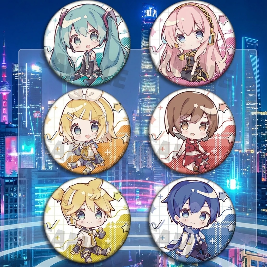 

Anime Miku Hatsune Q Version Badge Pin Brooch Glass Mirror Kagamine Rin KAITO Collectible Gift Accessories Cosplay Merchandise