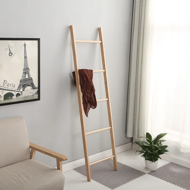 

Japanese-style solid wood bathroom trapezoidal towel rack against the wall INS simple ladder shelf floor toilet without punching