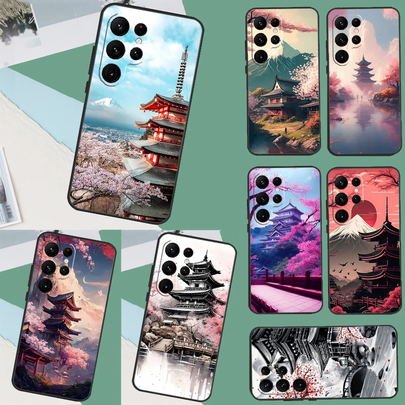 Japanese Art Temple Sakura Case For Samsung Galaxy S23 S22 Ultra Note 10 Plus Note 20 Ultra S9 S10 S20 S21 FE Cover