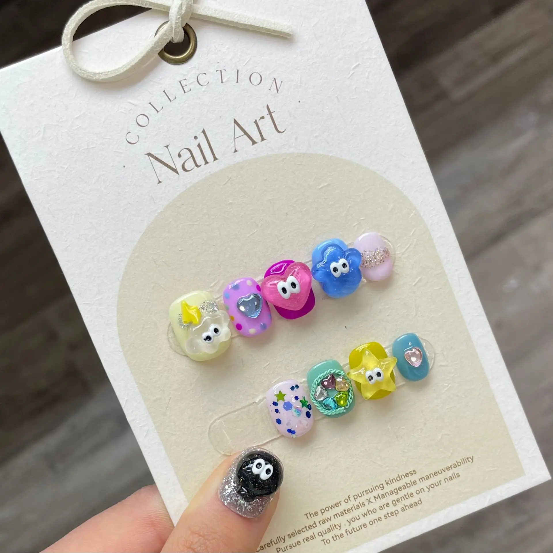 

Short Round Iridescent Handmade Press on Nails Full Cover Cute Korean Fake Nails Wearable Artificial Handworked False Nails