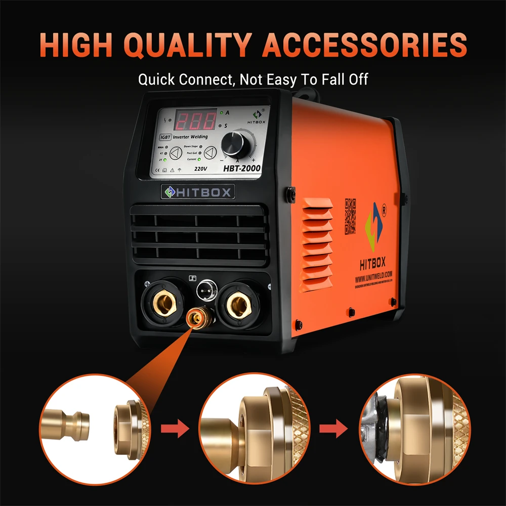 HITBOX DC Tig Welding Machine Real 200A TIG MMA ARC Stick Welders IGBT Inverter Welding HBT2000 220-240V 2T 4T Soldador Welder