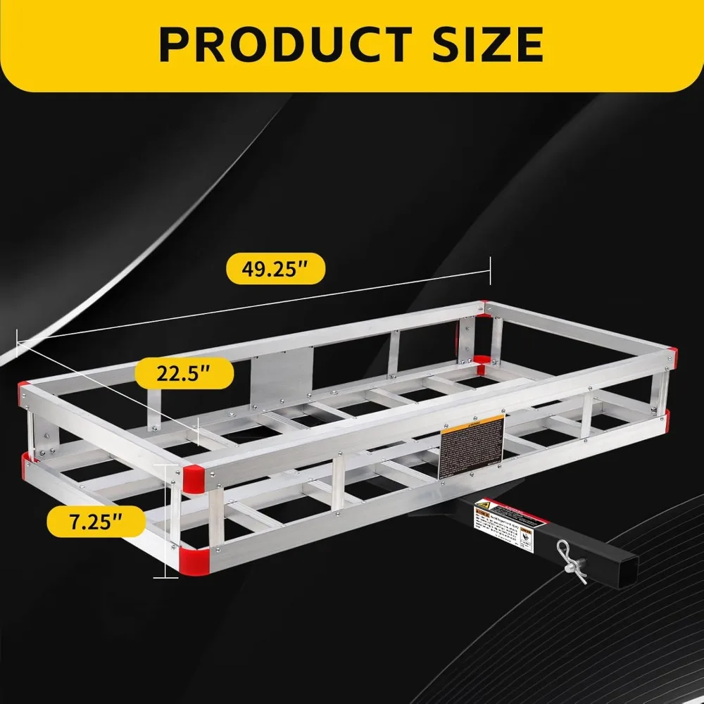 Aluminum Cargo Carrier With High Side Rails Trailer Hitch Mount For RVs Trucks SUVs Vans Cars 2 Inch Receiver 500LB Capacity