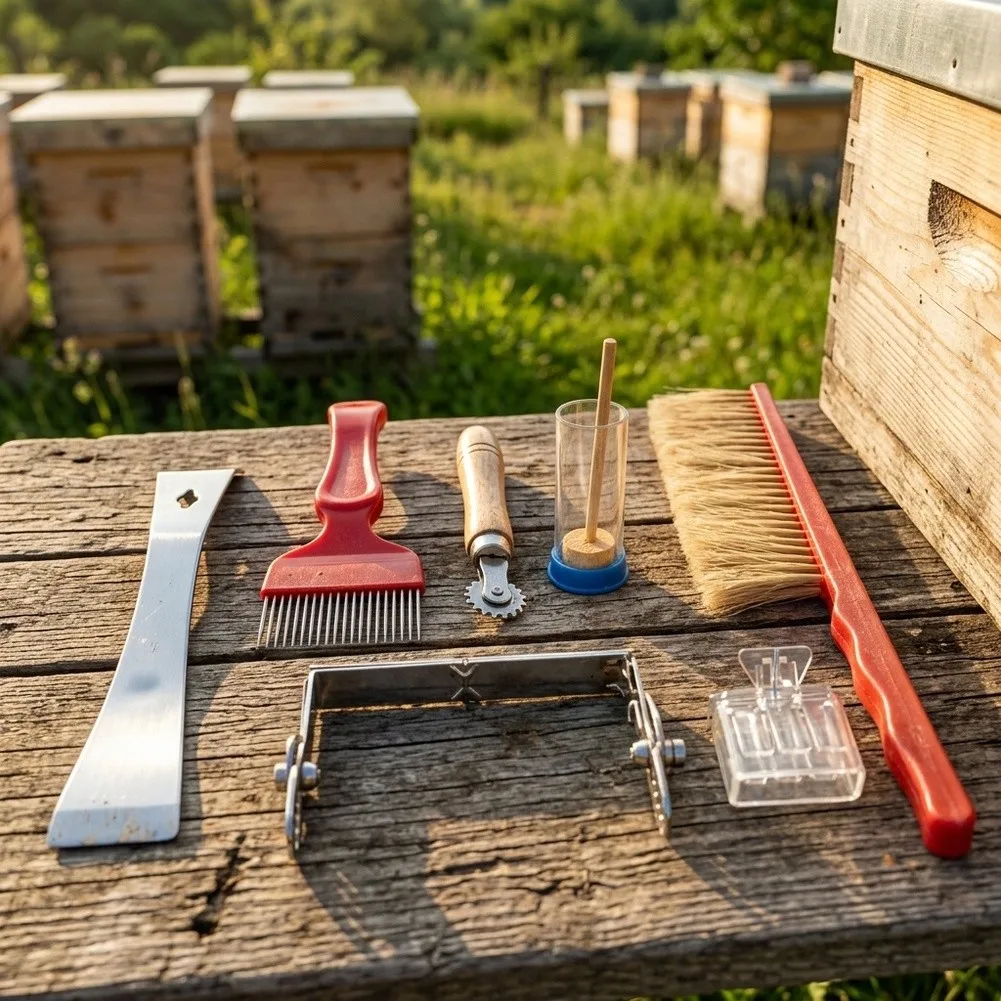 For Beekeeping Tool Kit 7 pcs for Hive Operations Includes Hive Tool Bee Brush Uncapping Fork Frame Grip Hive Frame Holder Wire