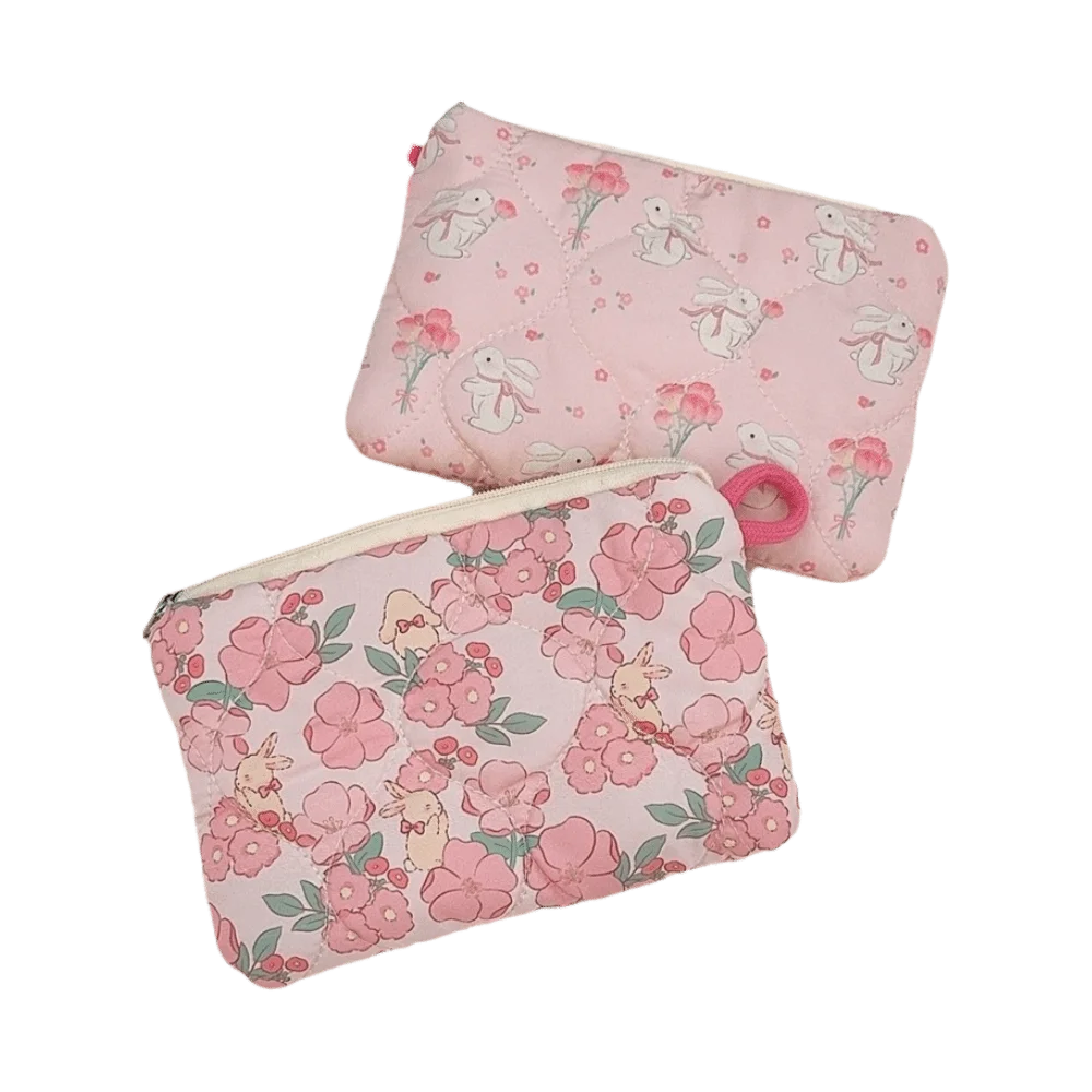 New Polyester Mini Makeup Bag Cartoon Flowers Rabbit Card Storage Earphone Storage Bag Small Travel Bag for Lipstick