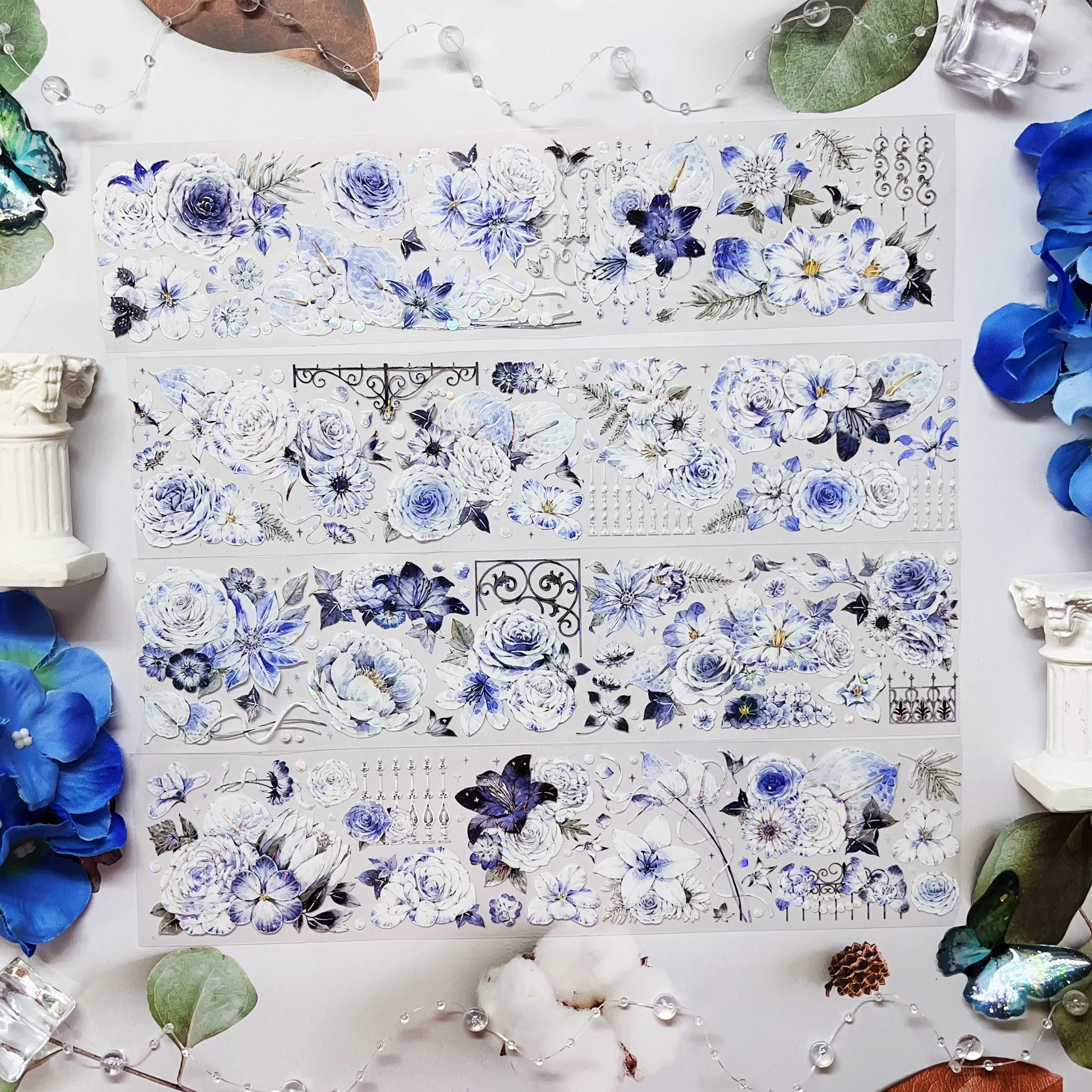 

Vintage Blue Floral Washi Pet Tape Scrapbooking And Planner Decoration
