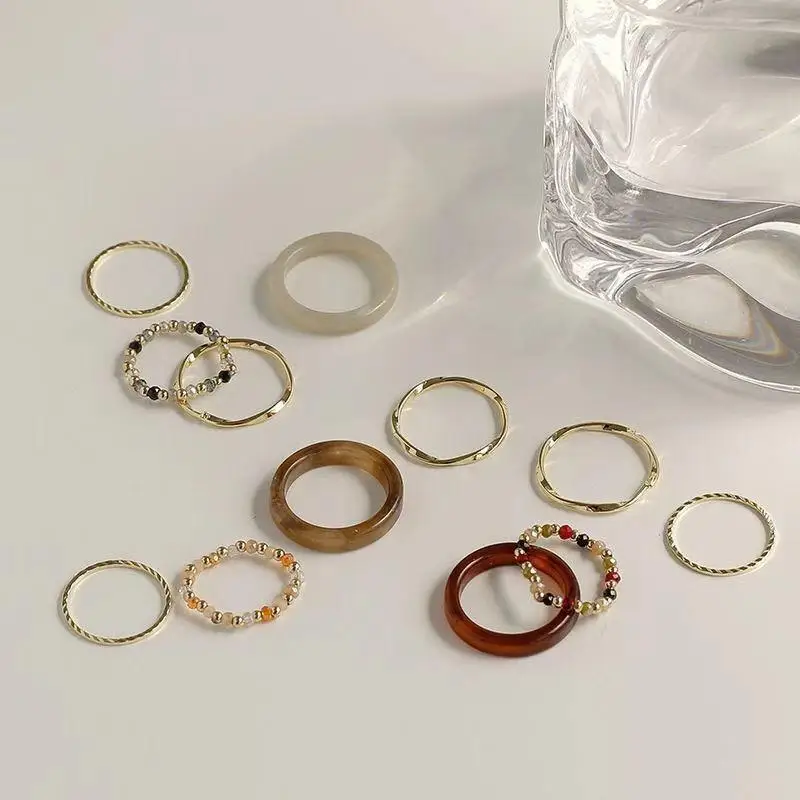 4 Pcs Chic Resin Geometric Irregular Lines Beads Rings For Women Bead Ring Set Party Jewelry Christmas Gifts