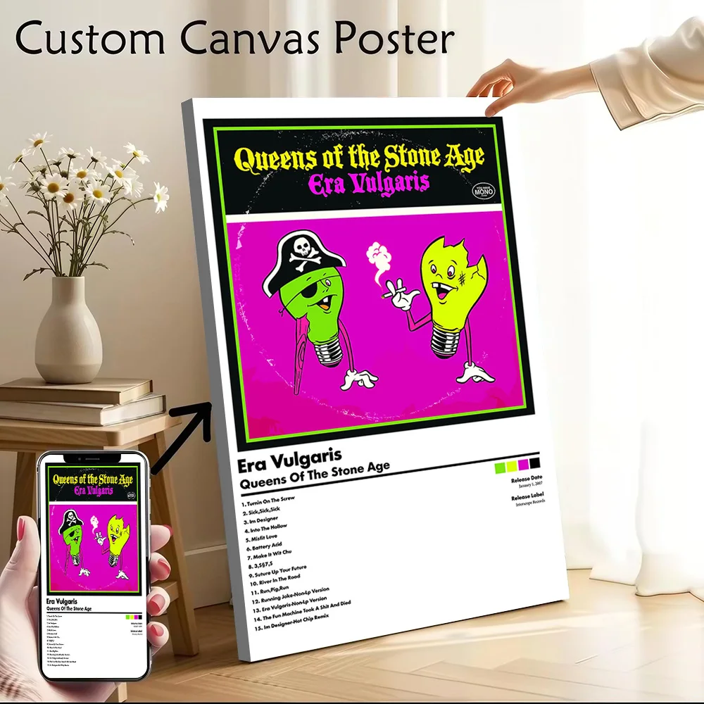 Queens of the Stone Age Era Vulgaris Printed Canvas Poster Custom Pictures Wall Art Canvas Painting for Interior Accessories