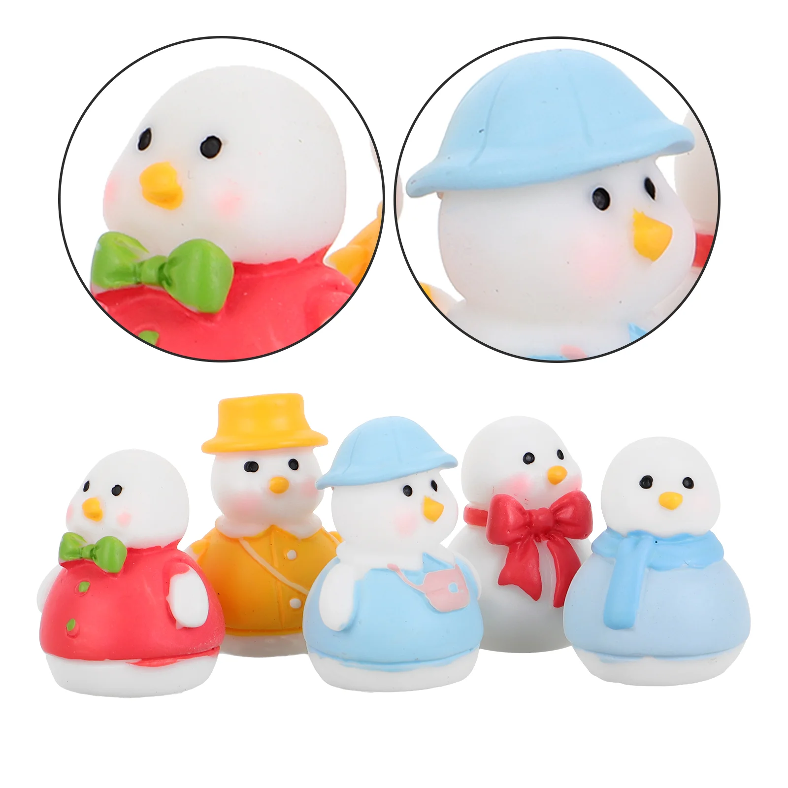 5 Pcs Christmas Snowman Duck Dollhouse Cake Topper Resin Winter Scene Props