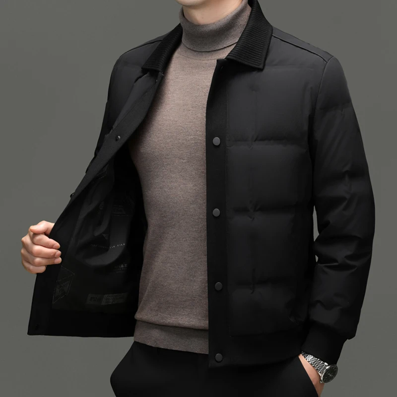 Ture 90% White Duck Jacket Men 2025 Winter Single Breasted Warm Coat Father Classic Notched Collar Duck Down Puffer Jacket