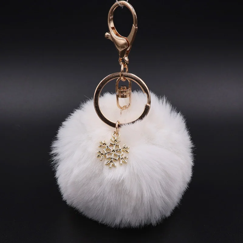 New Fashion Solid Color Snowflake Key Chains Soft Pompom Ball Car Keychain Ladies Fashion Christmas Accessories Key Chains Gifts