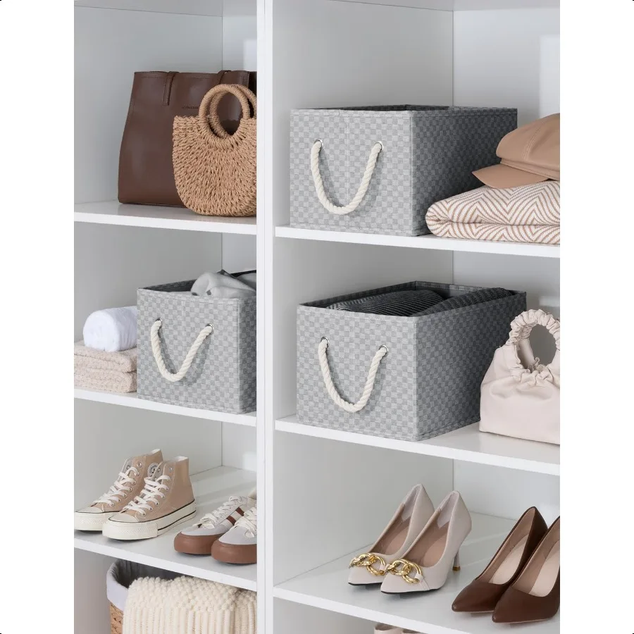 سلات تخزين من StorageWorks لأغطية خزانة قماش قابلة للطي مع مقابض صناديق تخزين من القماش منظم الملابس G #5