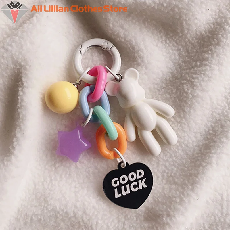 Creative Cute Bear Keychain Colorful Bear Bag Decoration Accessories For Women Girls Fashion Earphone Protective Case Pendant image 4