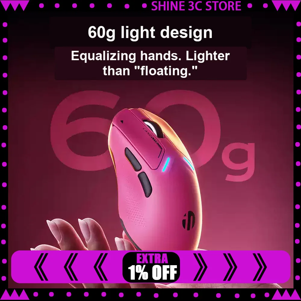Inphic IN7/IN7 Pro Mouse Tri Mode Wireless Bluetooth 60g Lightweight Long Battery Life RGB 30000 DPI Gaming Mice PC Accessory