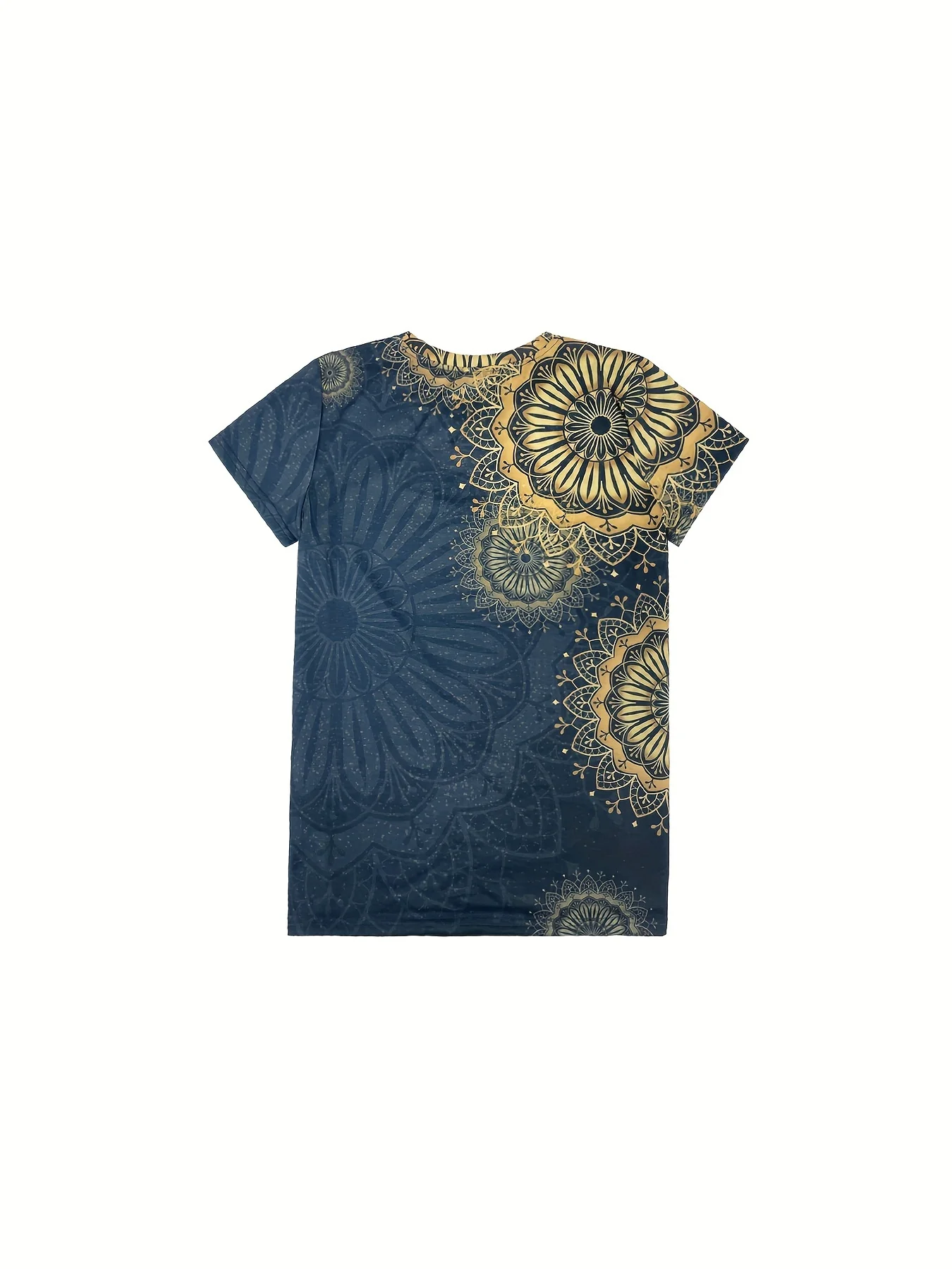 Teal & Gold Women's Tee - Mandala Pattern Graphic, Boho Ornate Print Design for Casual Daily Wear