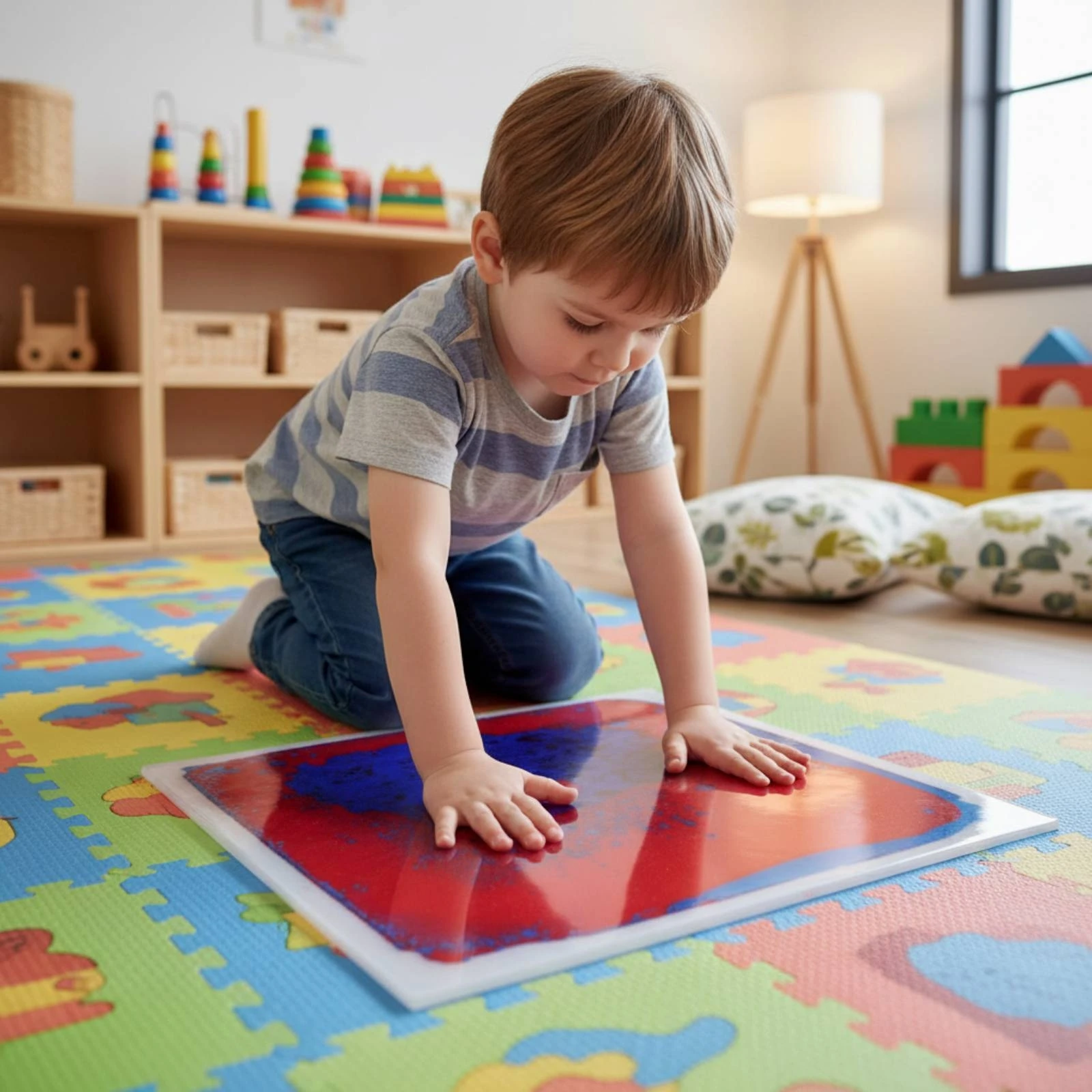 Sensory Floor Mat with Liquid Leak-Proof Liquid Sensory Mat Toy Squishy Easy to Clean for Toddlers, Playroom, Preschool