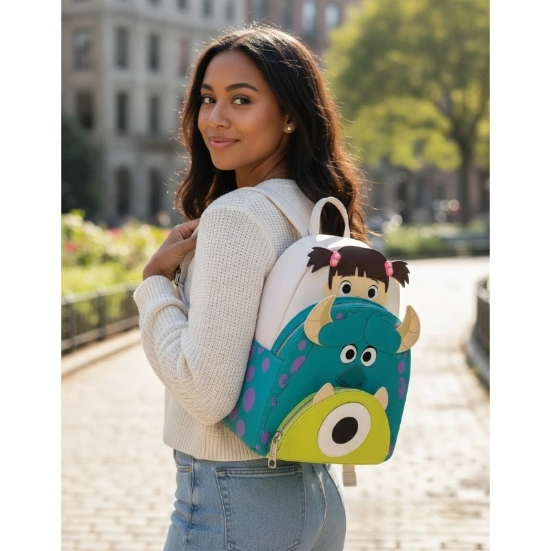 Mochila de Mujer con Panel de Cuero Sintético de Monsters University, Mini Mochila Boo de Monsters Inc, Bolso de Mano para Dama