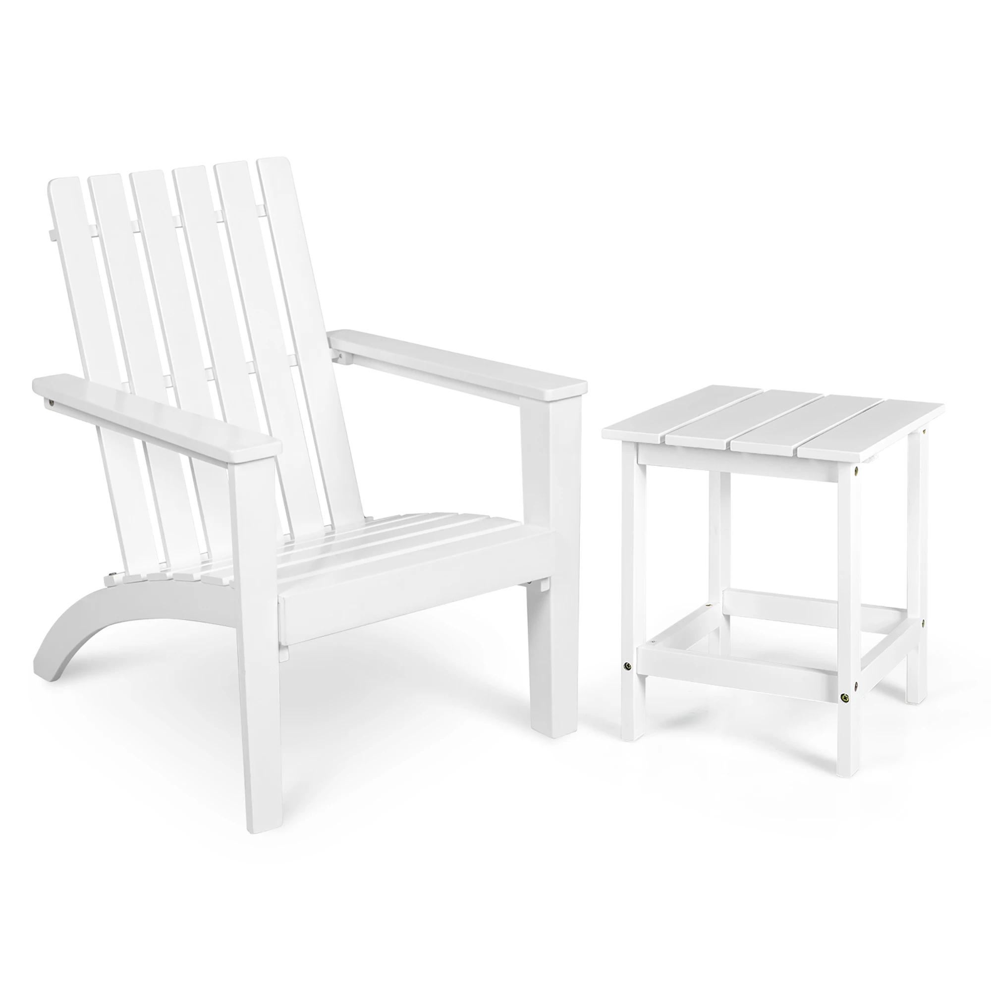 2PCS Patio Adirondack Chair Side Table Set Solid Wood Garden Deck White