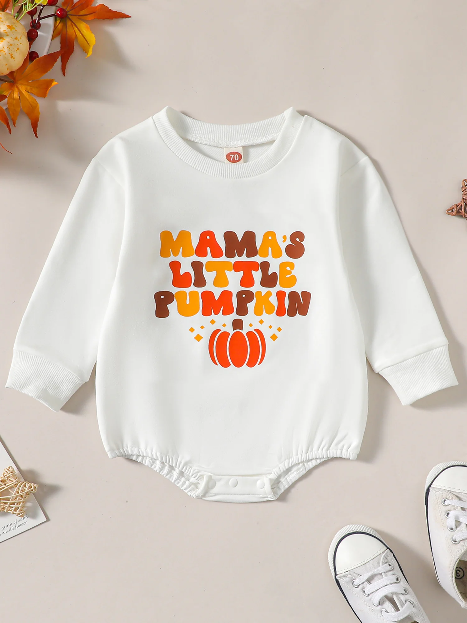 

Cute Toddler Halloween Costume Pumpkin Print Long Sleeve Round Neck Romper for Baby Boys Girls 0-2 Years Old