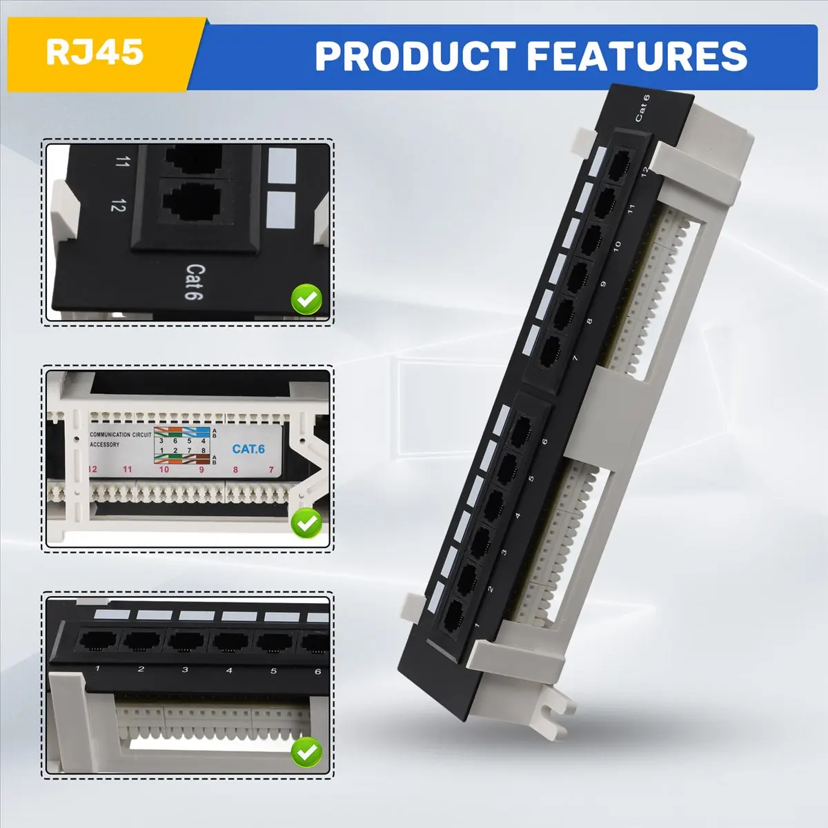 Y60A NEW-Network Tool Kit 12 Port CAT6 Patch Panel RJ45 Networking Wall Mount Rack with Surface Wall Mount Bracket