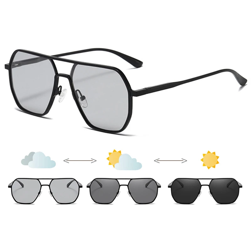 Luxury Metal Photochromic Sunglasses Men Women Fashion Polarized Sun Glasses Stylish Chameleon Anti-glare Driving Shades UV400