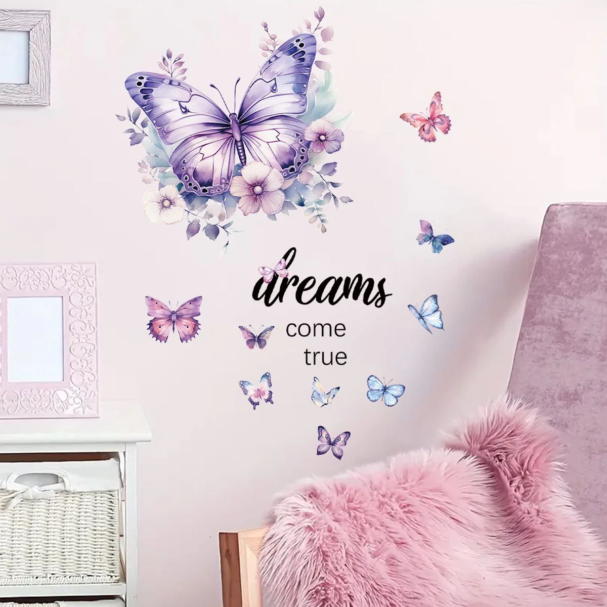 1Pc Inspirational Text Watercolor Multicolored Butterfly Wall Stickers for Girls Room Decoration Bedroom Wall Decals Home Decor