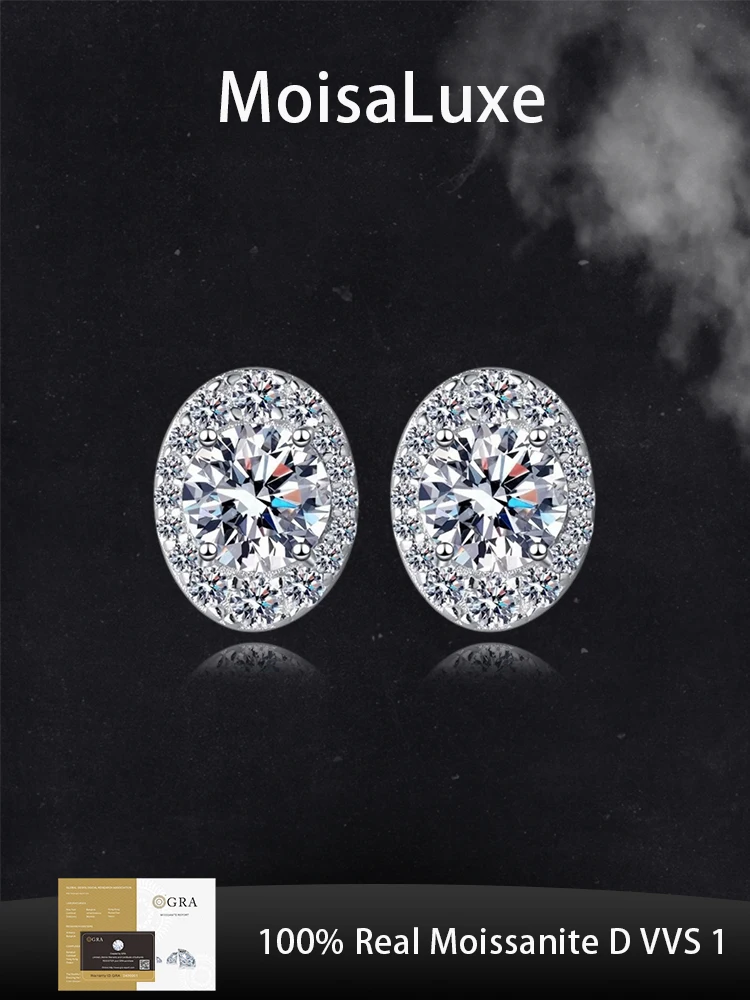 

MoisaLuxe Official Store Moissanite Plata Sterling 925 Silver Oval Bag Simple Earrings For Women Fashion Jewelry Hoops Piercing
