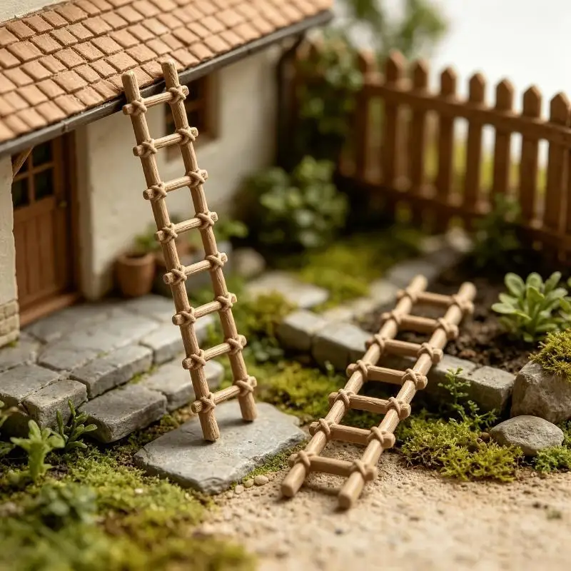 Fine Workmanship Mini Ladder Decor 2 Pcs Realistic Bamboo Look for Fairy Garden DIY Potted Plant Ornament