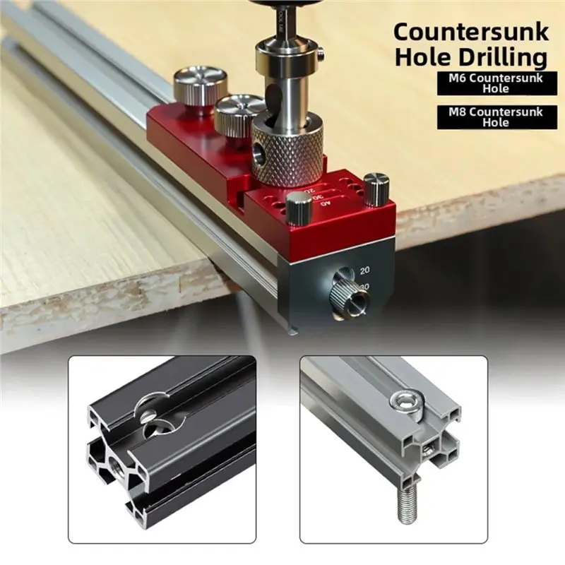 AT44-Aluminum Pocket Hole Jig Simplify Drilling Accuracy Aluminum Profile Hole Locator Wood Dowel Punch Locator Precision