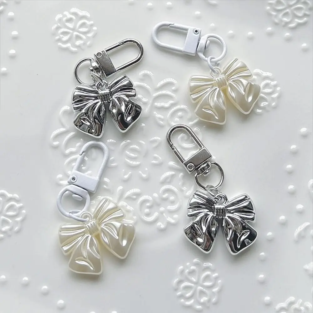 Fashion Acrylic Pearl Bow Pendant Small Gift Hanging Ornament Pearl Bowknot Keychain Backpack Key Ring Women Girls