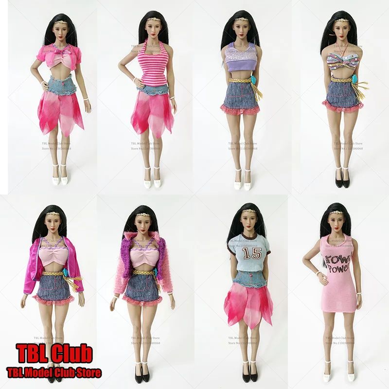 1/6 Scale Female Clothes  Strapless Tops T-shirt Elastic Dress Cowboy Petal Skirt For 12-inch PHICEMS21B  Action Figure Soldier