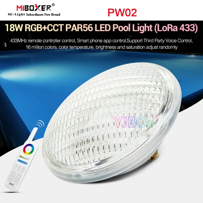 Miboxer-Lámpara LED subacuática para piscina, luz impermeable IP68, 433MHz, Control RF, cubierta de vidrio, PW02, LoRa 433, 18W, RGB + CCT, PAR56