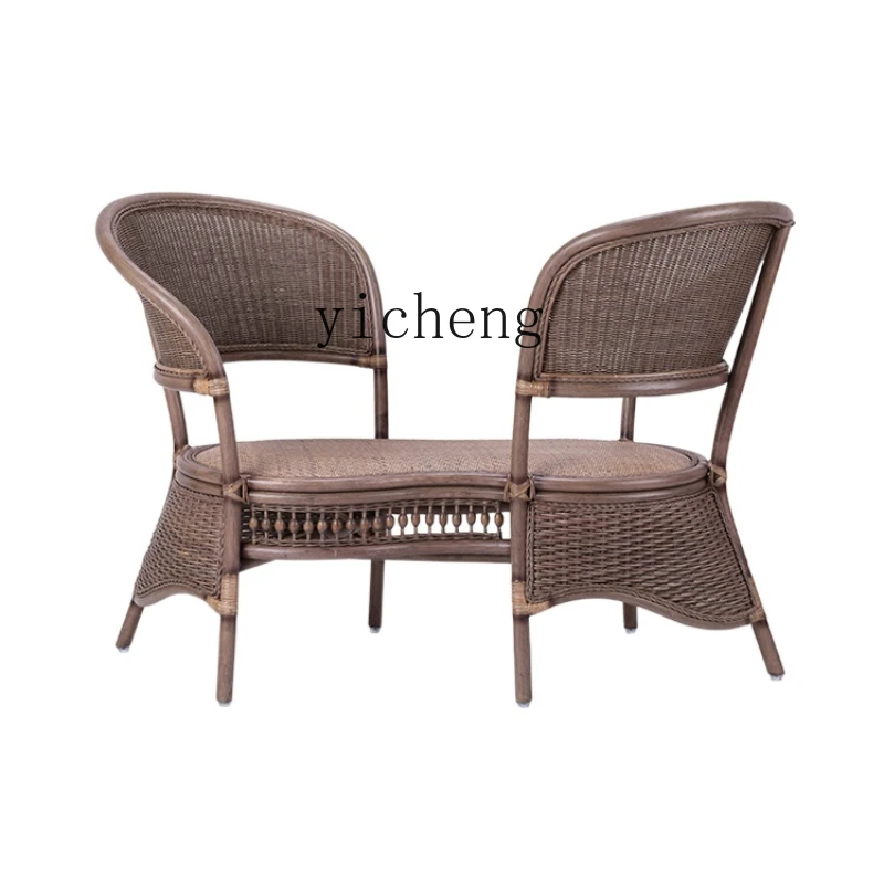 XL Natural Real Rattan Couple Chair Rattan Woven Armchair Double Balcony Rattan Chair