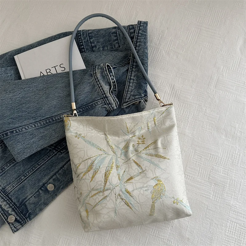 Tas Tangan Wanita Bordir Elegan Tas Bahu Kanvas untuk Penggunaan Sehari-hari Tas Jinjing Wanita Tas Selempang untuk Bepergian Tas Ketiak