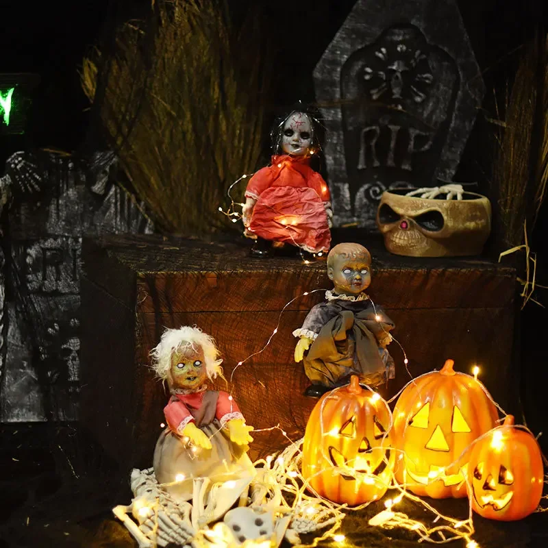 Halloween Scary Dolls Haunted House Decoration Props Voice-activated Dolls Glowing Dolls Halloween Party Decoration