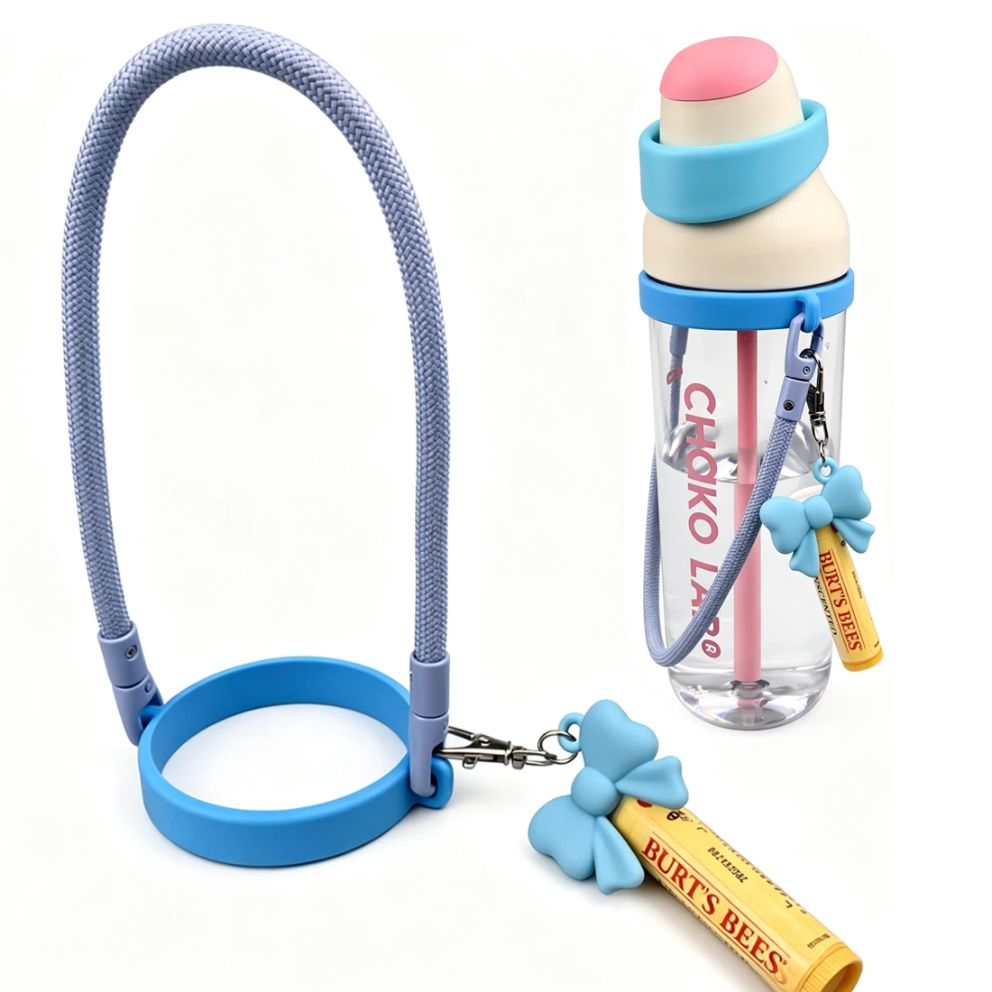 New 2 styles Water Bottle Accessories Set Handle with Strap for Owala with Bow Charms silicone ring,Fits Most 12-40oz Water Cups