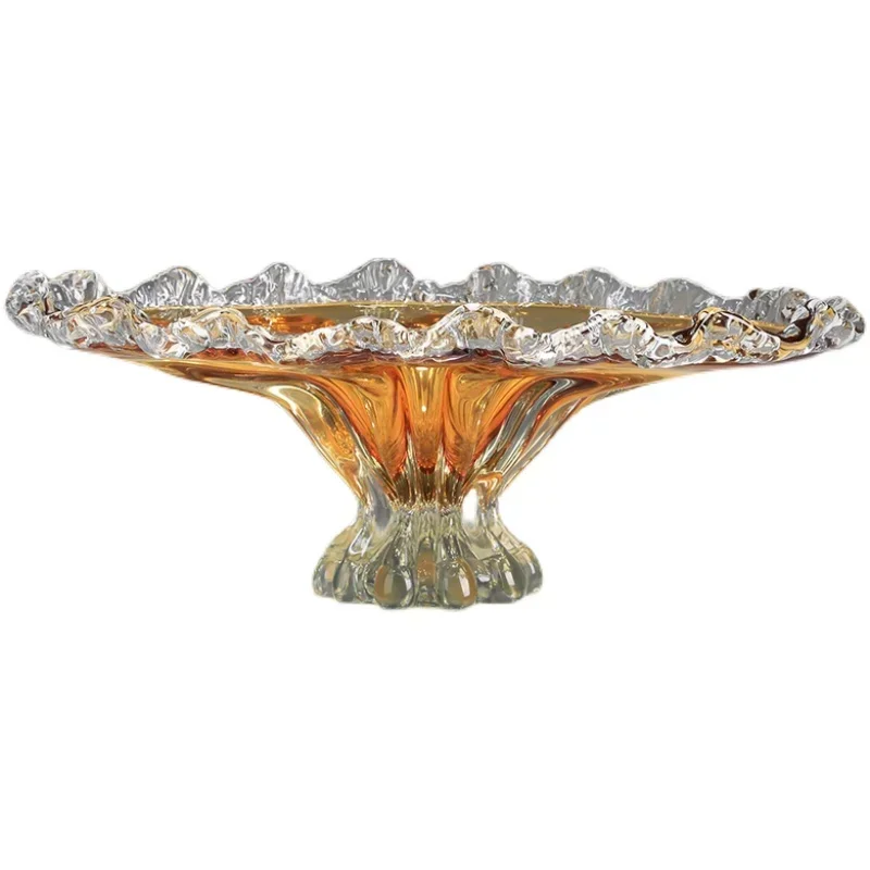Y  Colored Glass Fruit Plate Wavy Edge Large Fruit Plate Living Room and Hotel Coffee Table Top Candy Storage Tray