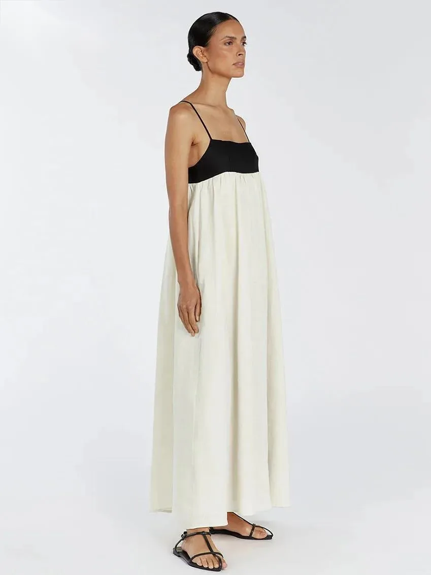 Robe longue en coton Beige pour femmes, ample, Sexy, bretelles, sans manches, longueur cheville, élégante, classique, été, JO04, 2024