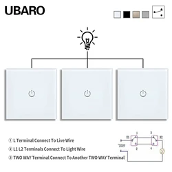 UBARO Eu 86 Series 1Gang 3Way Touch Dual Switches Tempered Glass Panel Sensor Switch Stairs bedroom Replace Switches 220V 2000W