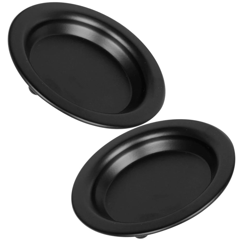 

2pcs Black Metal Candlestick Set Round Holder for Pillar Candles Wedding Decor Stable Base Tray Small Round for Birthday