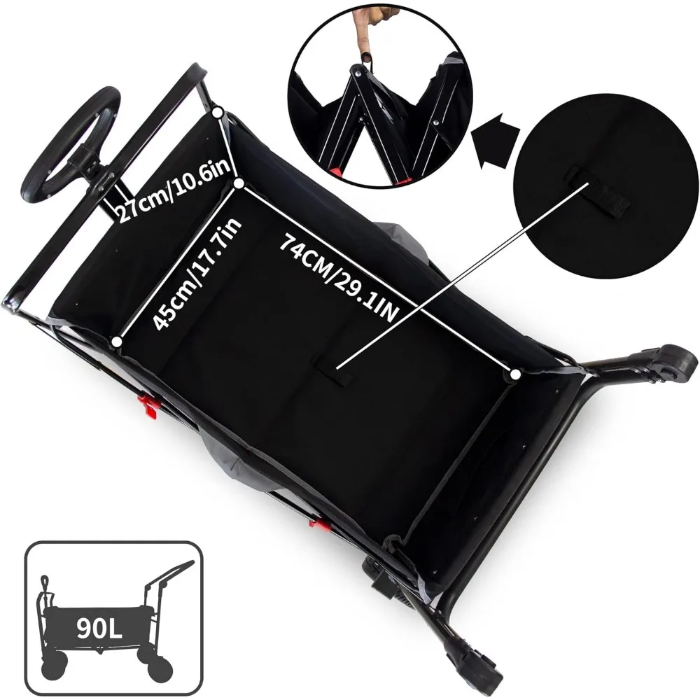 Heavy-Duty Collapsible Utility Wagon with Brakes and Adjustable Handle for Outdoor Adventures, Shopping, and Gardening