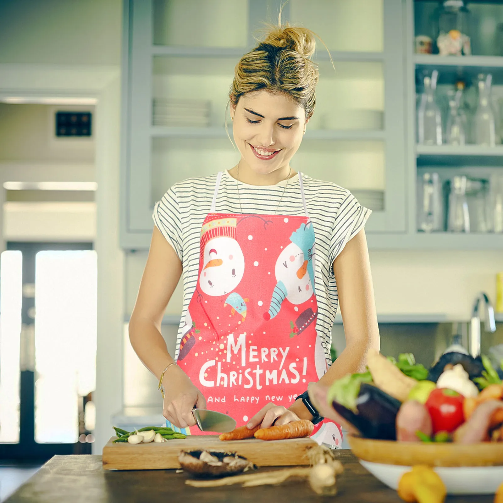 

2pcs Parent child Flax Apron 68x55 47x38 Cartoon Pattern Oil resistant Kitchen Supply Wear resistant Household